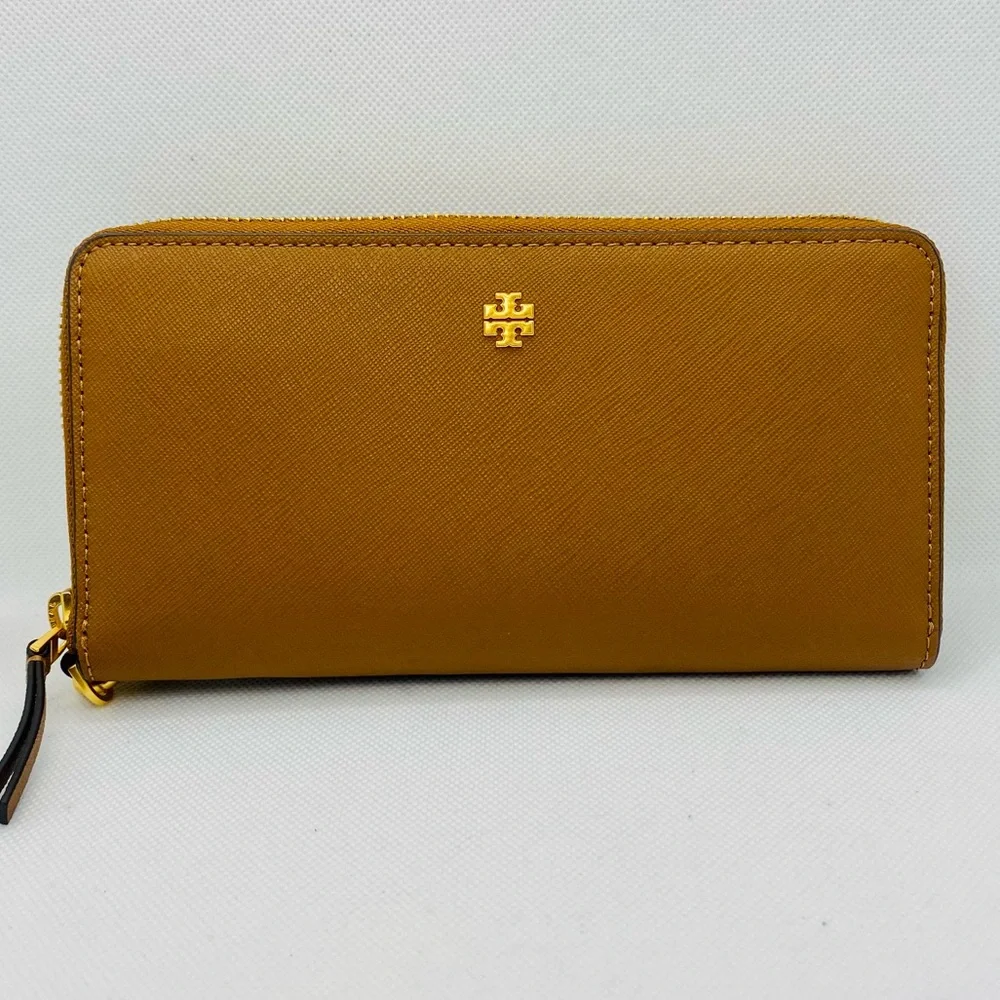 NEW! Tory Burch Emerson Moose Brown Leather Zip Continental Wallet